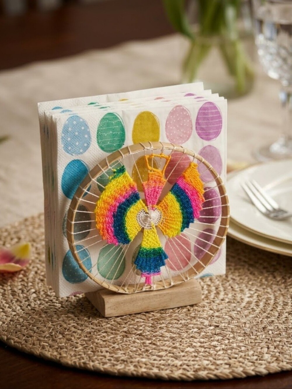 Handcrafted Rainbow Bird Napkin Holder - Multicolor